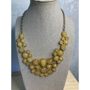 Yellow Statement Bib Necklace Gold Tone Chain Adjustable Clasp Oval Teardrop
